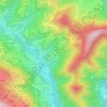 Mapa topográfico Mortesina, altitud, relieve