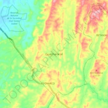 Mapa topográfico Guacharacal, altitud, relieve
