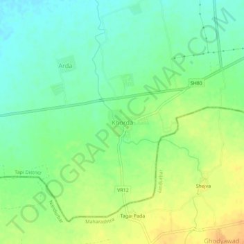 Mapa topográfico Khorda, altitud, relieve