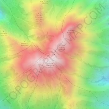 Mapa topográfico Mount Merbabu, altitud, relieve