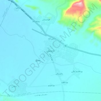 Mapa topográfico Parsian, altitud, relieve