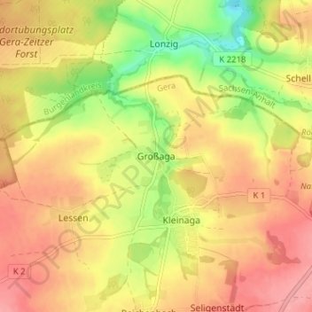Mapa topográfico Großaga, altitud, relieve