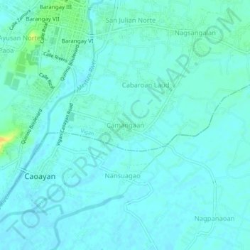 Mapa topográfico Camangaan, altitud, relieve
