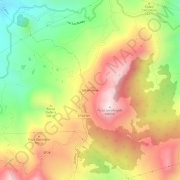 Mapa topográfico Gibilmanna, altitud, relieve