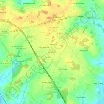 Mapa topográfico La Folette, altitud, relieve