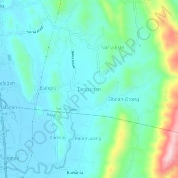 Mapa topográfico Tanquigan, altitud, relieve