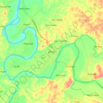 Mapa topográfico Jones, altitud, relieve