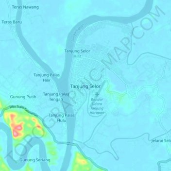 Mapa topográfico Tanjung Selor, altitud, relieve