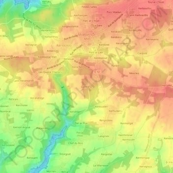 Mapa topográfico Lann Vraz, altitud, relieve
