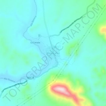 Mapa topográfico Mazocahui, altitud, relieve