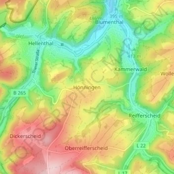 Mapa topográfico Hönningen, altitud, relieve