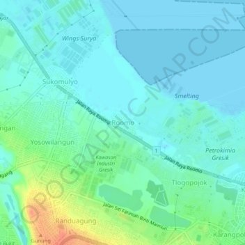 Mapa topográfico Roomo, altitud, relieve
