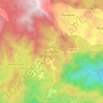 Mapa topográfico Pannaikadu, altitud, relieve