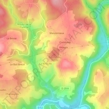 Mapa topográfico Puy Pendu, altitud, relieve