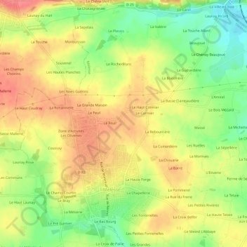 Mapa topográfico Le Feuil, altitud, relieve
