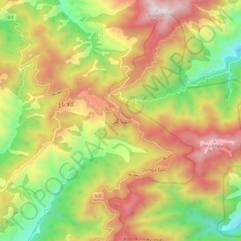 Mapa topográfico Nathia Gali, altitud, relieve