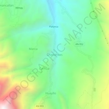 Mapa topográfico Chanahuas, altitud, relieve