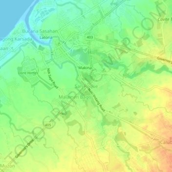 Mapa topográfico San Roque, altitud, relieve