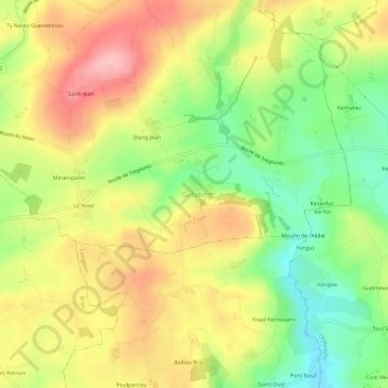 Mapa topográfico Gulvain, altitud, relieve