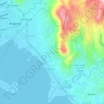 Mapa topográfico San Carlos, altitud, relieve