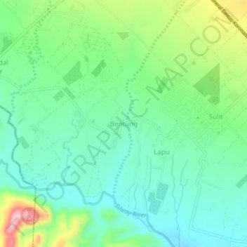 Mapa topográfico Bentung, altitud, relieve
