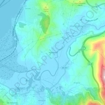 Mapa topográfico Marinhas, altitud, relieve
