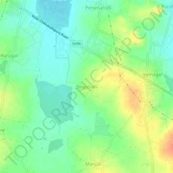 Mapa topográfico Singahalli, altitud, relieve