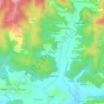 Mapa topográfico Rawari, altitud, relieve