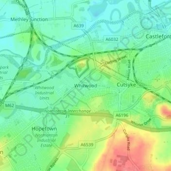 Mapa topográfico Whitwood, altitud, relieve