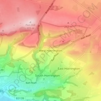 Mapa topográfico West Horrington, altitud, relieve