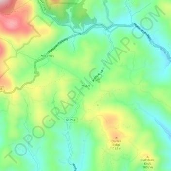 Mapa topográfico Rugby, altitud, relieve