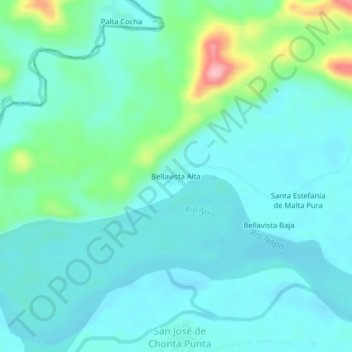Mapa topográfico Bellavista Alta, altitud, relieve