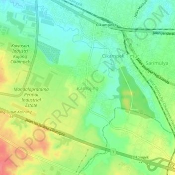 Mapa topográfico Kamojing, altitud, relieve
