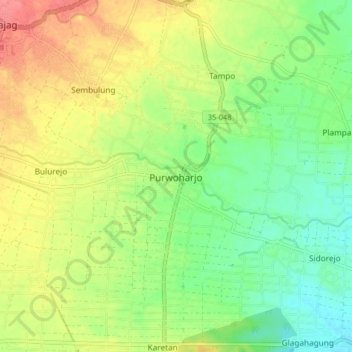 Mapa topográfico Purwoharjo, altitud, relieve