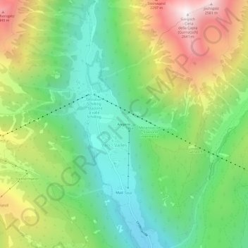 Mapa topográfico Angerer, altitud, relieve