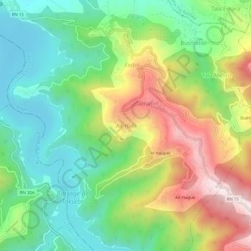 Mapa topográfico Aït Halli, altitud, relieve