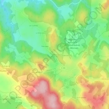 Mapa topográfico Le Breuil, altitud, relieve