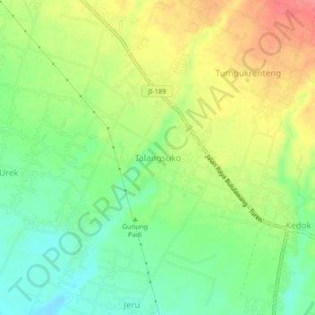 Mapa topográfico Talangsuko, altitud, relieve