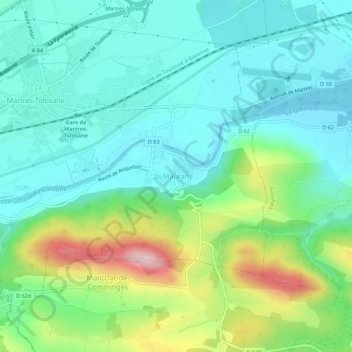 Mapa topográfico Mauran, altitud, relieve