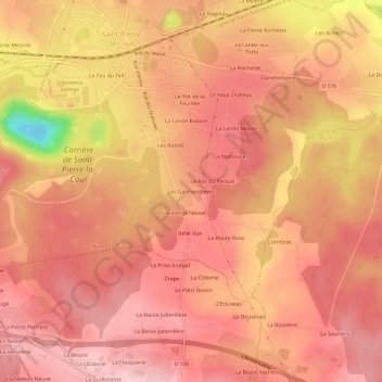 Mapa topográfico Les Germendières, altitud, relieve