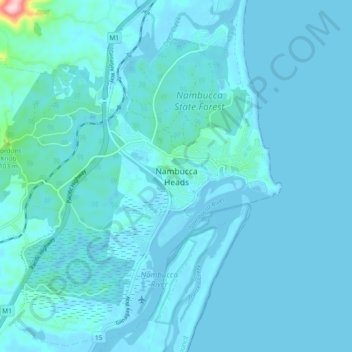 Mapa topográfico Nambucca Heads, altitud, relieve
