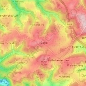 Mapa topográfico Heedfeld, altitud, relieve