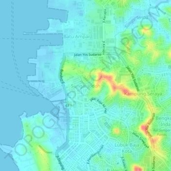 Mapa topográfico Sungai Jodoh, altitud, relieve