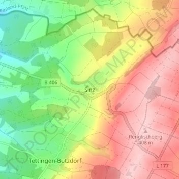 Mapa topográfico Sinz, altitud, relieve