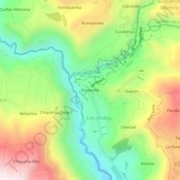 Mapa topográfico Duraznito, altitud, relieve