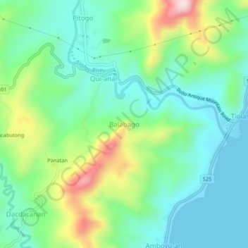 Mapa topográfico Balabago, altitud, relieve