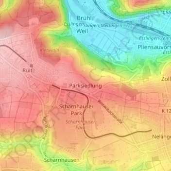 Mapa topográfico Parksiedlung, altitud, relieve
