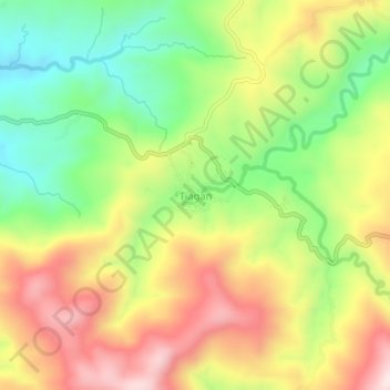 Mapa topográfico Tiagan, altitud, relieve