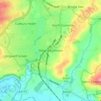 Mapa topográfico Oldland Common, altitud, relieve