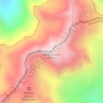 Mapa topográfico Cerro Granito, altitud, relieve